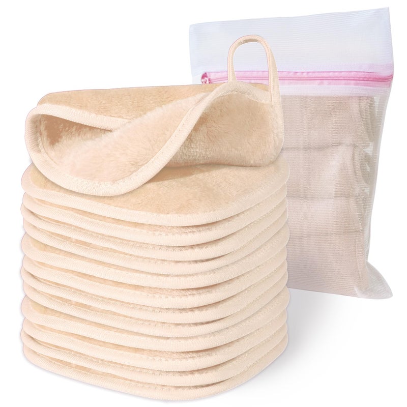 Natwag Makeup Remover Cloth 6 x 6 Make Up Towels Reusable Face Cloth for Washing Face 12 Pack Makeup Remover Pads Microfiber Face Washcloth with Mesh Bag Beige