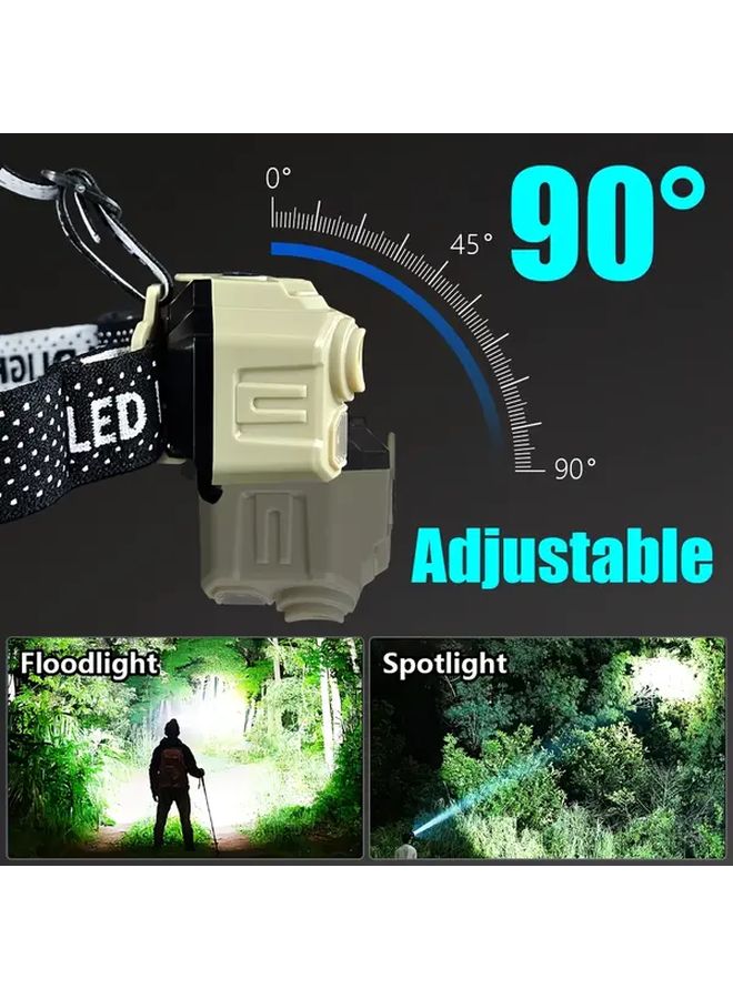 Set 1 Super Bright LED Headlamp Type C Rechargeable 5 Modes 18650 Battery Head Torch - Image 5