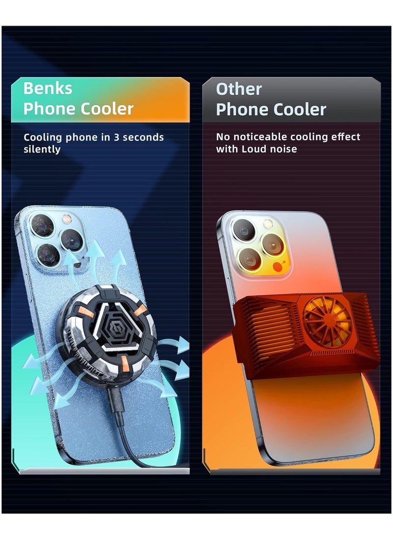 Benks Phone Cooler, Advanced Cooling Technology, Magnetic Attachment, Quiet Operation, Reduces Phone Temperature, Enhances Gaming Performance