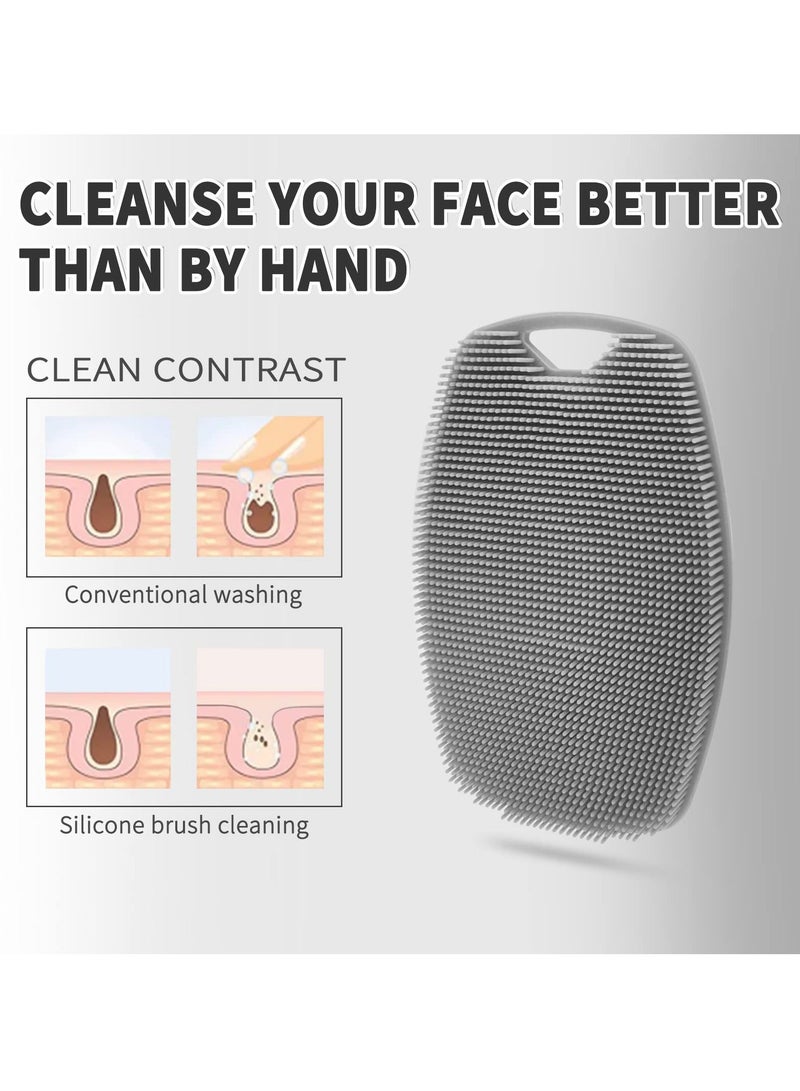 نيبمينينت Body Scrubber, 2 Pcs Silicone Shower & Bathroom Accessory, Features Silicone-Grip Technology, Removable Reusable Gentle Exfoliator Pad Massager (Black + Grey) - Image 5