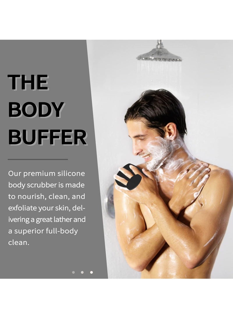 نيبمينينت Body Scrubber, 2 Pcs Silicone Shower & Bathroom Accessory, Features Silicone-Grip Technology, Removable Reusable Gentle Exfoliator Pad Massager (Black + Grey) - Image 3