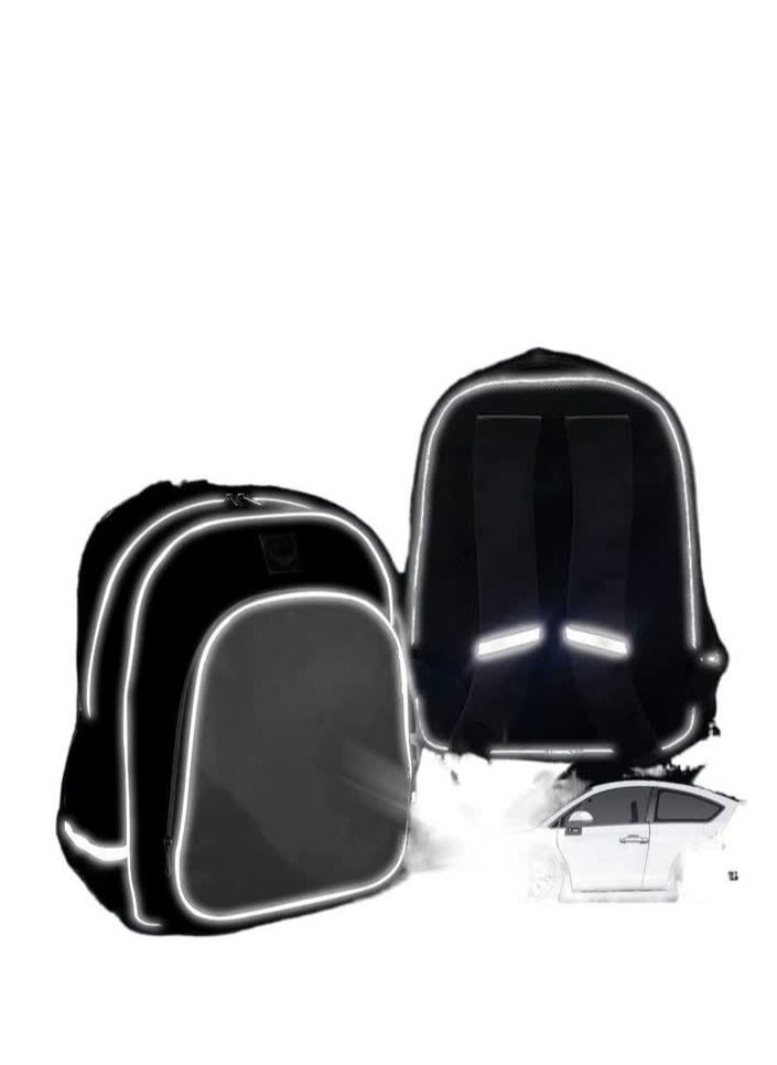 Generic - Primary school girls' schoolbag 1-3-6 years old backpack shoulder pad lightweight pink warning strip backpack,B-30-Re reflective-medium-labrary-black - Image 1