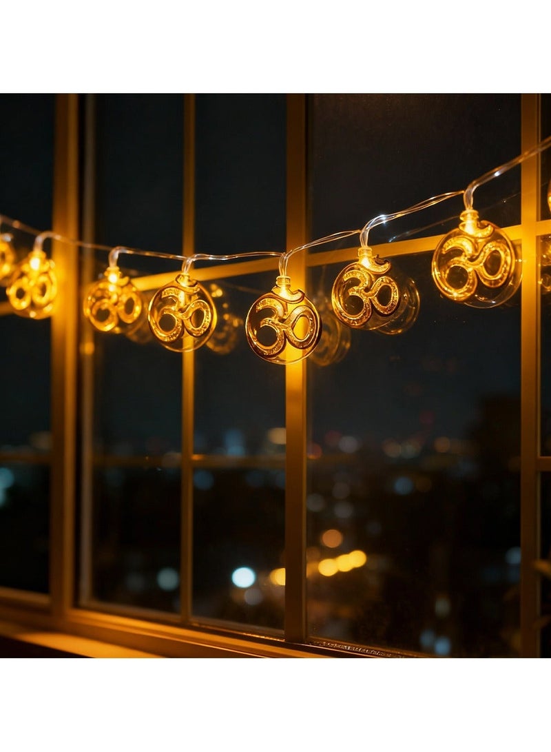 ZAYO LED Golden Om String Lights Battery and USB Powered Spiritual Fairy Lights for Home Décor, Diwali Festival & Wedding Party Decoration Lights -  2 Meter - Image 1