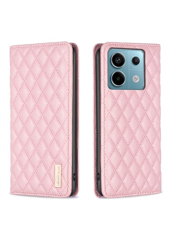 HuHa Case Cover For Xiaomi Redmi Note 13 Pro 5G Diamond Lattice Magnetic Leather Flip Phone Case Pink 