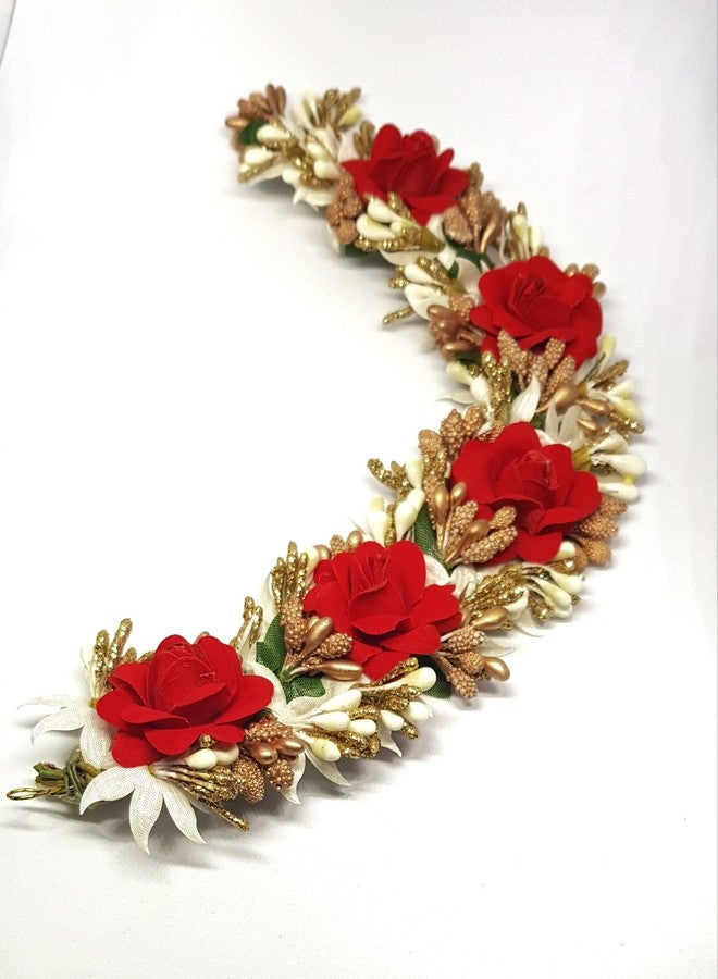 ANVIK Fancy Party Bridal Wedding Fabric/artificial Rose Flower Bun Juda Hair Gajra for Women Bride Floral Flower Hair Accessory for women Veni for hair (Red Colour) - Image 3