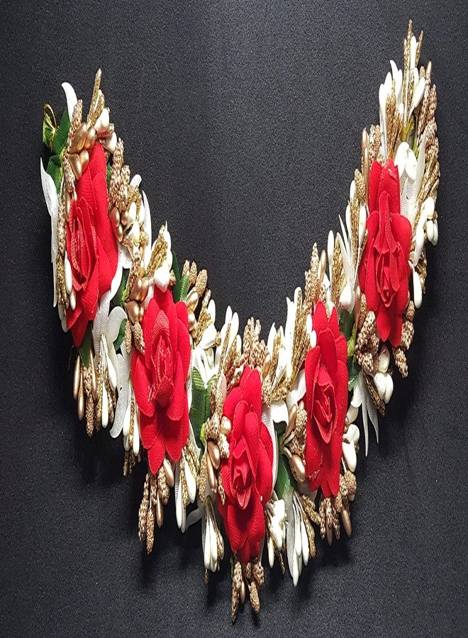 ANVIK Fancy Party Bridal Wedding Fabric/artificial Rose Flower Bun Juda Hair Gajra for Women Bride Floral Flower Hair Accessory for women Veni for hair (Red Colour) - Image 5