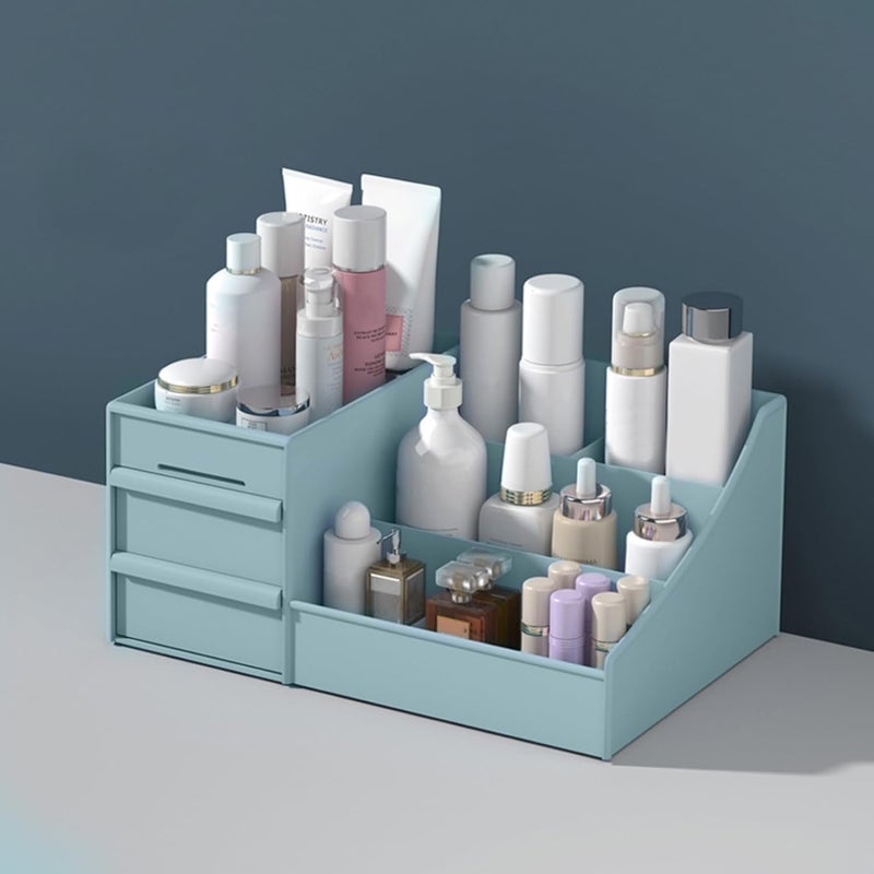 RIOMAX Plastic Bathroom Cosmetic Organizer Drawers Storage Plastic Stationary Organiser Box Make Up Organiser Box for Women (Blue, Pack of 1) - Image 1