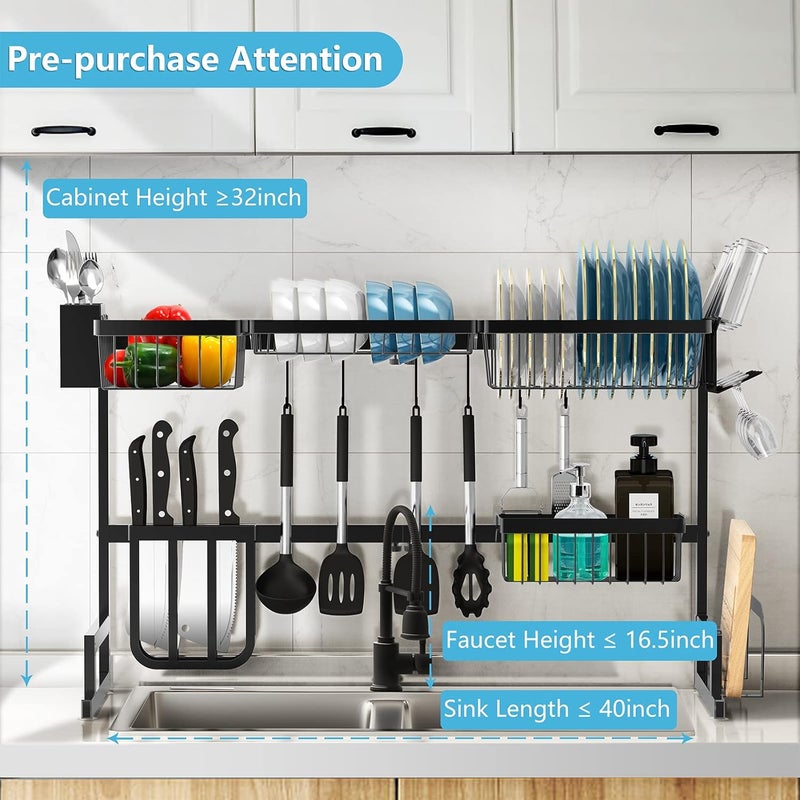 AIVIKI Dish Drying Rack Over The Sink Adjustable 33.4"- 41.3" Large Dish Rack Drainer for Kitchen Organization Storage Space Saver Above Sink Drying Rack - Image 3