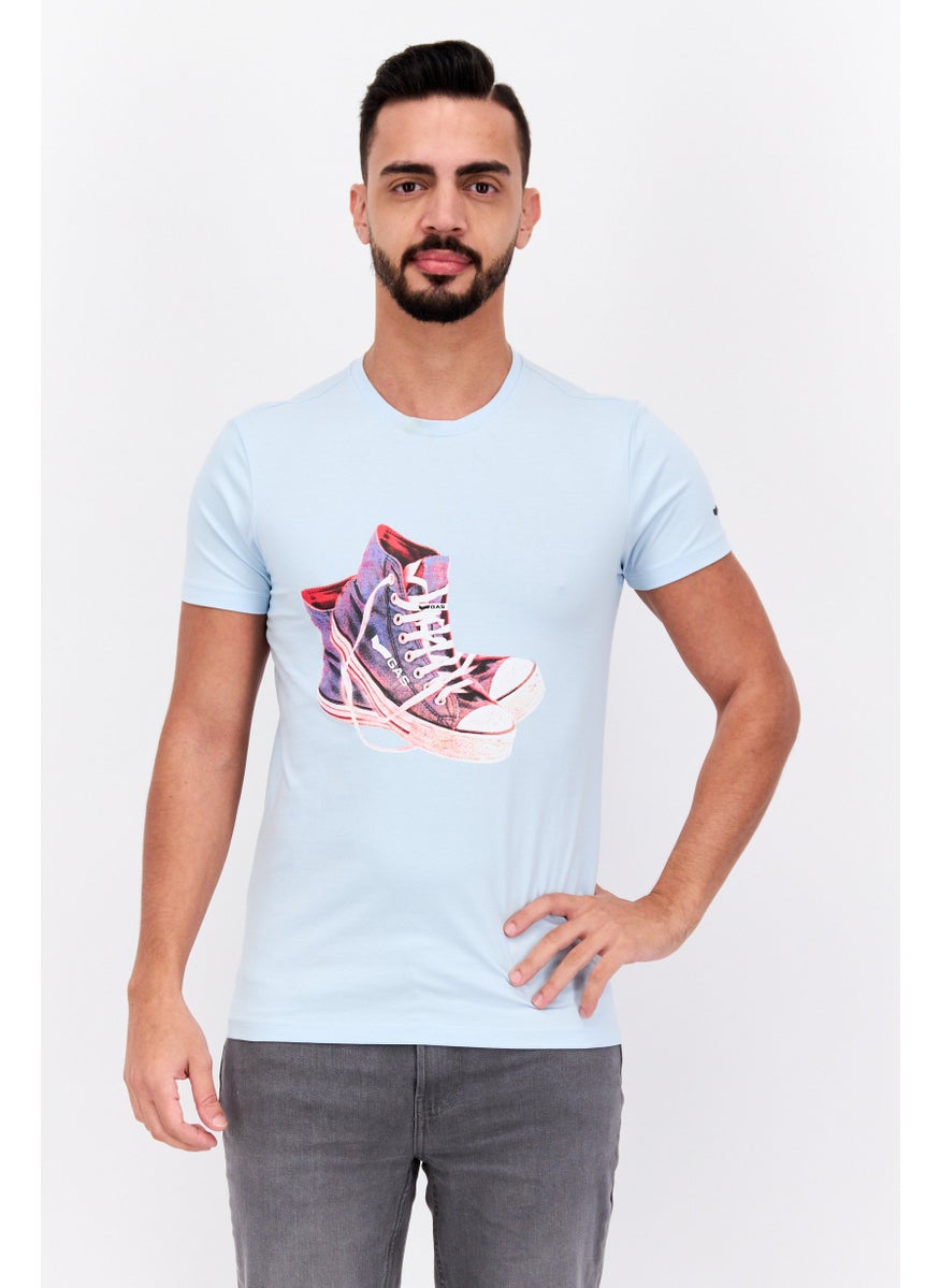 GAS Men Crew Neck Short Sleeves Graphic Print T-Shirt, Light Blue Combo  - Image 1