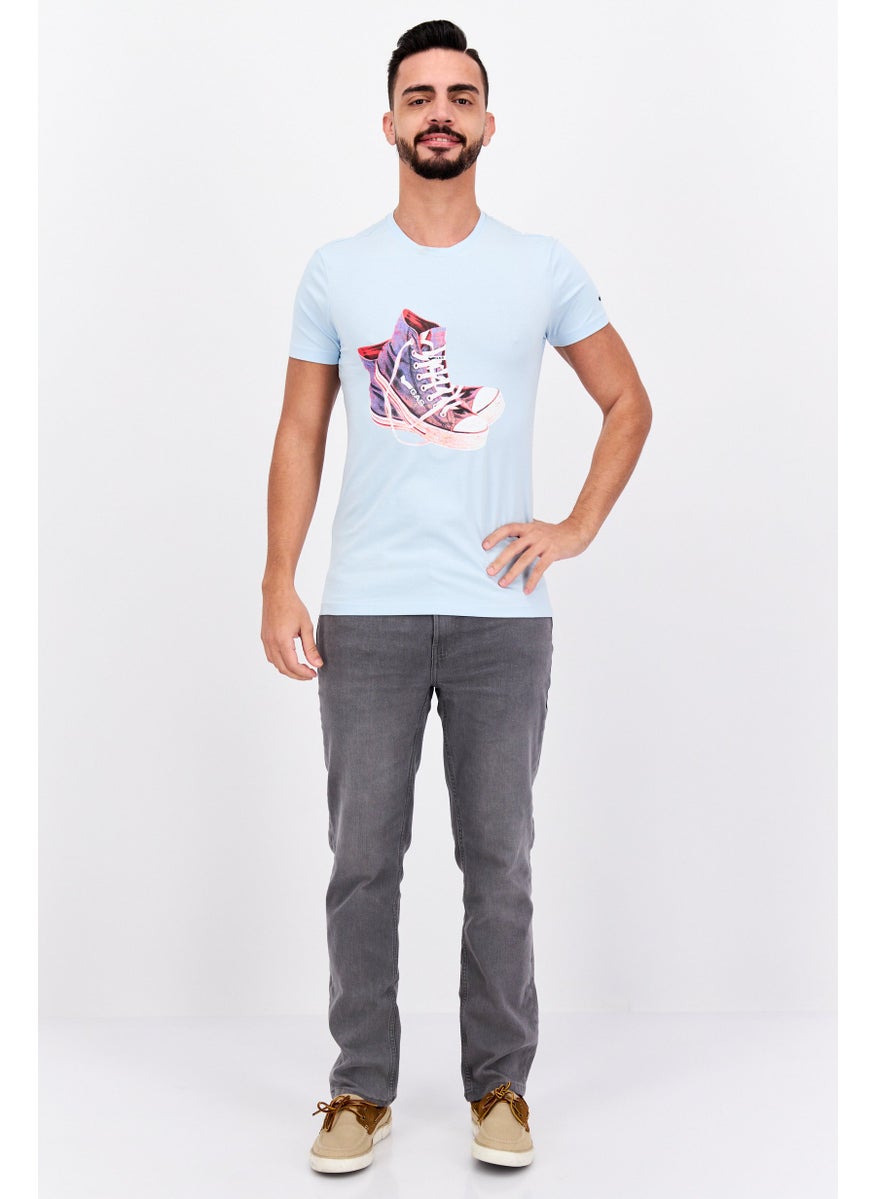 GAS Men Crew Neck Short Sleeves Graphic Print T-Shirt, Light Blue Combo  - Image 3
