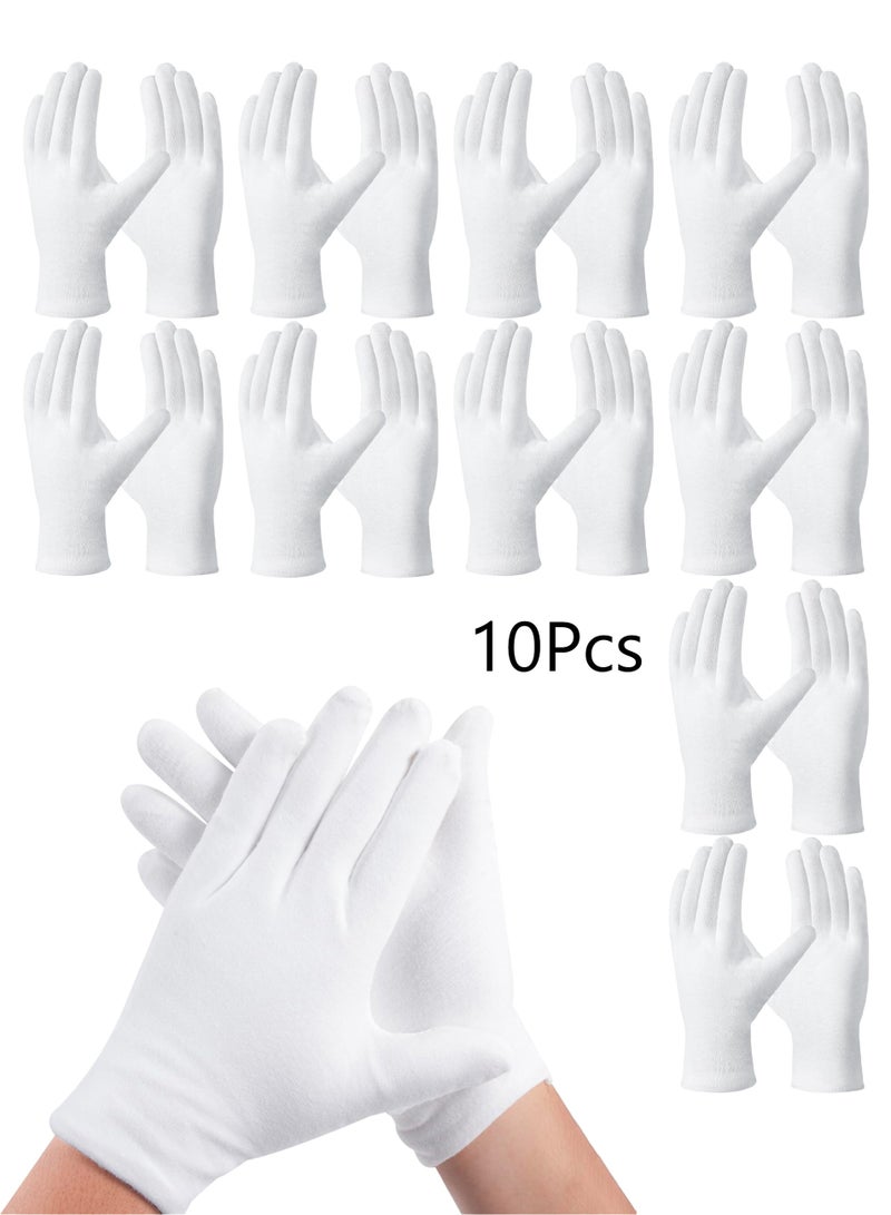 10 Pairs White Cotton Gloves, White Gloves for Inspection Photo Jewelry Silver Coin Archive Serving Costume, Cotton Gloves for Dry Hands Women Moisturizing SPA - Image 1