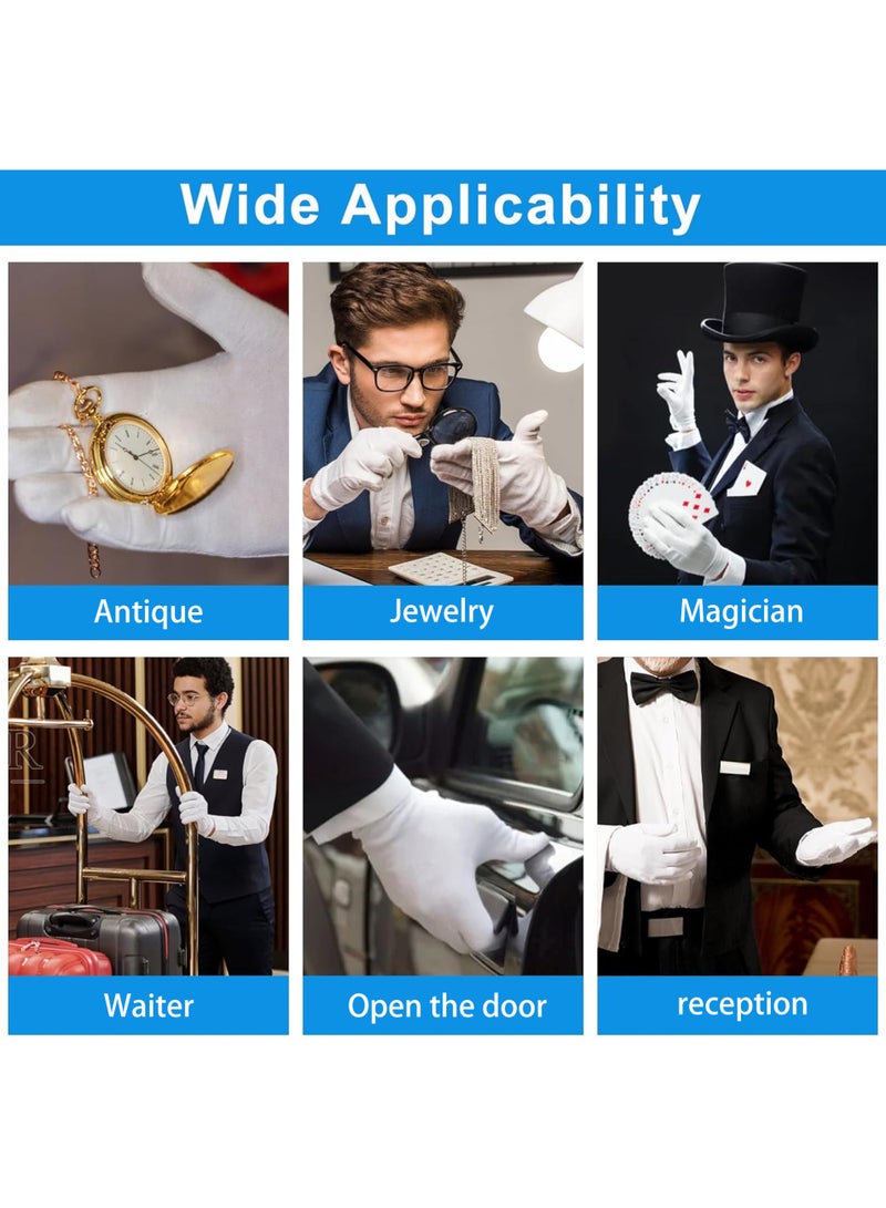 10 Pairs White Cotton Gloves, White Gloves for Inspection Photo Jewelry Silver Coin Archive Serving Costume, Cotton Gloves for Dry Hands Women Moisturizing SPA - Image 3