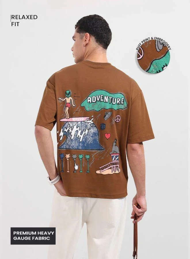 The Indian Garage Co Men Relaxed Fit Graphic Printed Crew Neck Half Sleeves T-Shirt