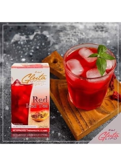 Glutalipo Gluta Lipo Red Iced Tea  12-in-1 Herbal Drink Mix with Moringa &  L-Carnitine | 10 Sachets | Best Price Bahrain | Manama, Riffa