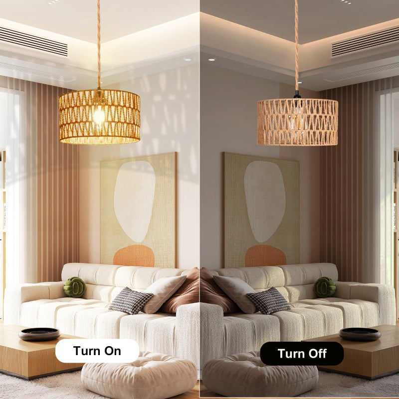 Maliralt Hanging Lamps Rattan Pendant Light Hanging Lights 16.4ft Plug in Cord Pendant Light Fixture Plug Into Wall Outlet Pendant Lighting with On Off Switch for Bedroom Living (Cylindrical Shade) - Image 5