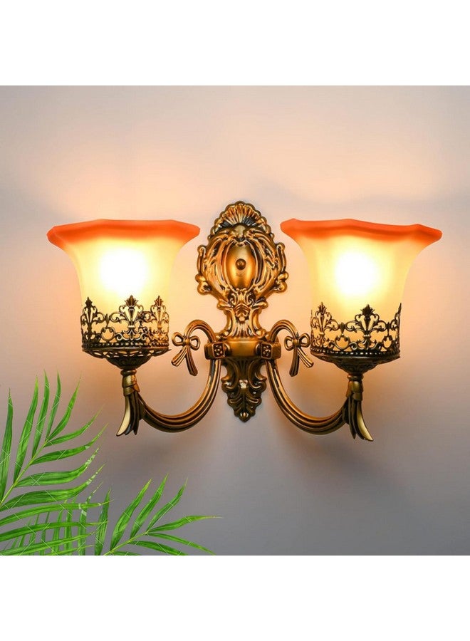 SINOMAN Metal Golden Antique Designer Imported Glass Shade Wall Light Lamp for Bedroom, Living Room,Kitchen, Bars, Malls, Besides The Bed, Balcony Home Decoration (with Bulb) - Image 1