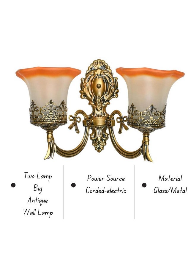 SINOMAN Metal Golden Antique Designer Imported Glass Shade Wall Light Lamp for Bedroom, Living Room,Kitchen, Bars, Malls, Besides The Bed, Balcony Home Decoration (with Bulb) - Image 3
