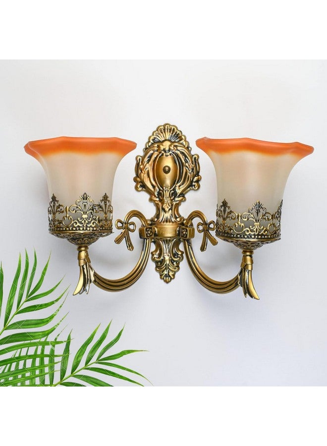 SINOMAN Metal Golden Antique Designer Imported Glass Shade Wall Light Lamp for Bedroom, Living Room,Kitchen, Bars, Malls, Besides The Bed, Balcony Home Decoration (with Bulb) - Image 2