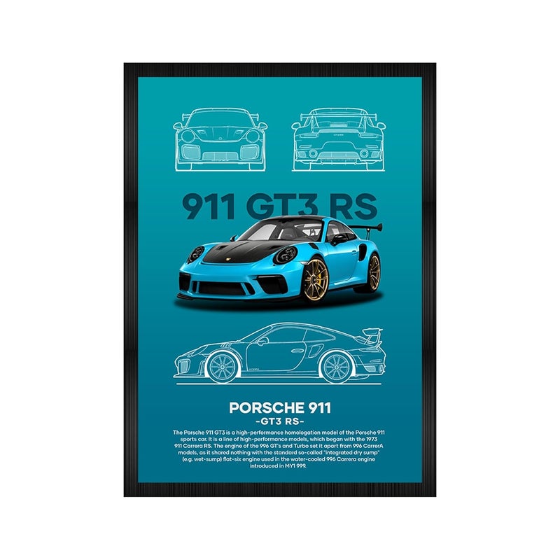 CodersParadise إطارات ملصقات جدارية جمالية بورش GT3RS الخشبية|8x12 بوصة (حجم A4)|إطارات فنون جدارية معلقة للمنزل وغرفة النوم وغرفة المعيشة وجماليات الجدران|أعمال فنية مؤطرة - Image 1