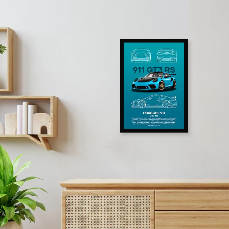 CodersParadise إطارات ملصقات جدارية جمالية بورش GT3RS الخشبية|8x12 بوصة (حجم A4)|إطارات فنون جدارية معلقة للمنزل وغرفة النوم وغرفة المعيشة وجماليات الجدران|أعمال فنية مؤطرة - Image 5