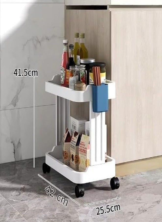 Divik Plastic Portable2 Layer Folding Storage Basket Multipurpose Vegetable Rack Trolley with 4 wheels (1Pcs) - Image 2