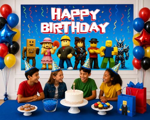 IndoTribe Video Game Birthday Decorations Happy Birthday Banner for Boys 6x4ft Pixel Backdrop Villager Gaming Birthday Party Decorations Video Game Backdrop for Kids Miner Boys Birthday Party Decorations - Image 3