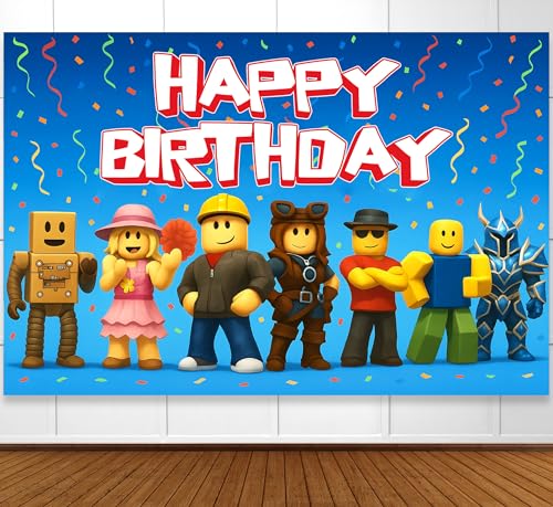 IndoTribe Video Game Birthday Decorations Happy Birthday Banner for Boys 6x4ft Pixel Backdrop Villager Gaming Birthday Party Decorations Video Game Backdrop for Kids Miner Boys Birthday Party Decorations - Image 1