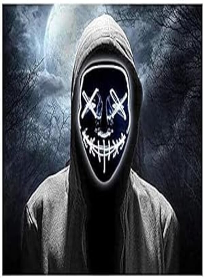 Hulier Holloween LED Mask, Grimace Mask Scary Mask for Halloween Festival Party Masquerade Halloween Costume Cosplay Party, Halloween Mask with 3 Glowing Modes for Children Adults Men Women white 
