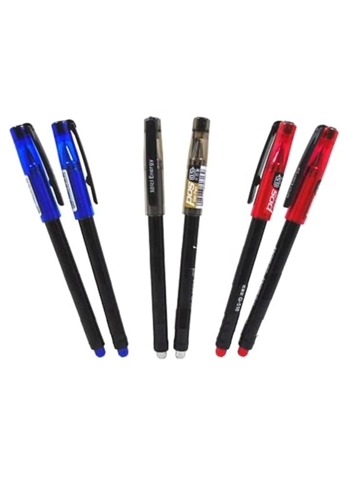 أقلام جل مستورد - 0.5 مم (2 ازرق + 2 احمر + 2 اسود))