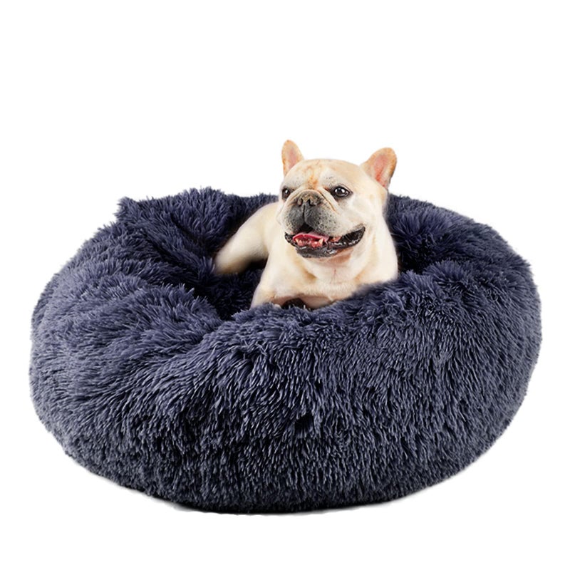 Himax Medium Dog Bed Round Dogs Beds with Blanket Attached Comfort Fluffy Calming Dog Bed Washable 202635 Deep Grey