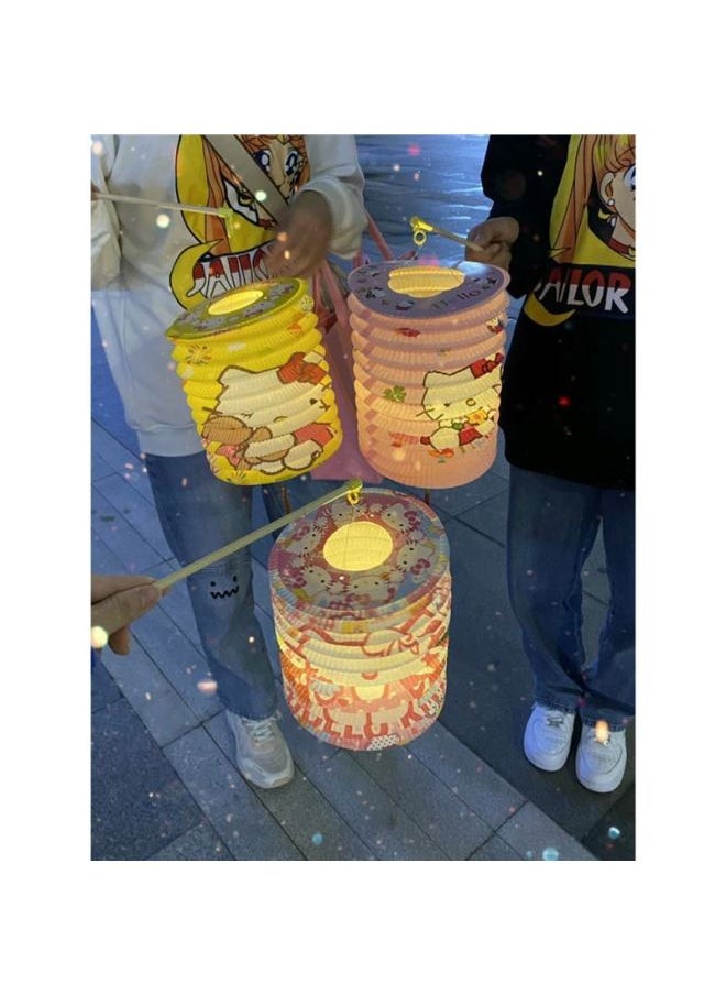 Generic - HelloKitty Portable Cartoon Lantern Cute Baby Portable Folding Organ Light Tanabata Mid-Autumn Festival-Specifications:4 Kt Lanterns-Color:+led Light + Portable Light - Image 1