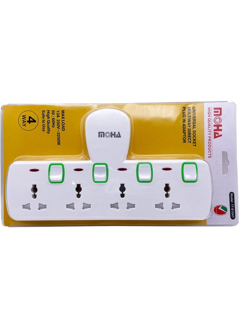 MOHA Multi Plug Power Extension Socket Adapter, 4 Way Universal Wall Electrical Extender Outlet, UK 3 Pin Electric Power Sockets for Home, Office, Kitchen (4 Way)  - Image 3