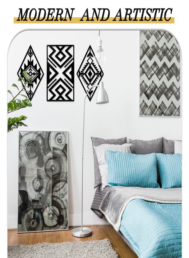 Pelopy 3 Pcs Metal Aztec Wall Decor Geometric Farmhouse Wall Art 16.93 x 11 Inch Boho Western Bathroom Decor Southwestern Rectangle Diamond Frame Hanging for Bedroom, Black(Boho) - Image 5