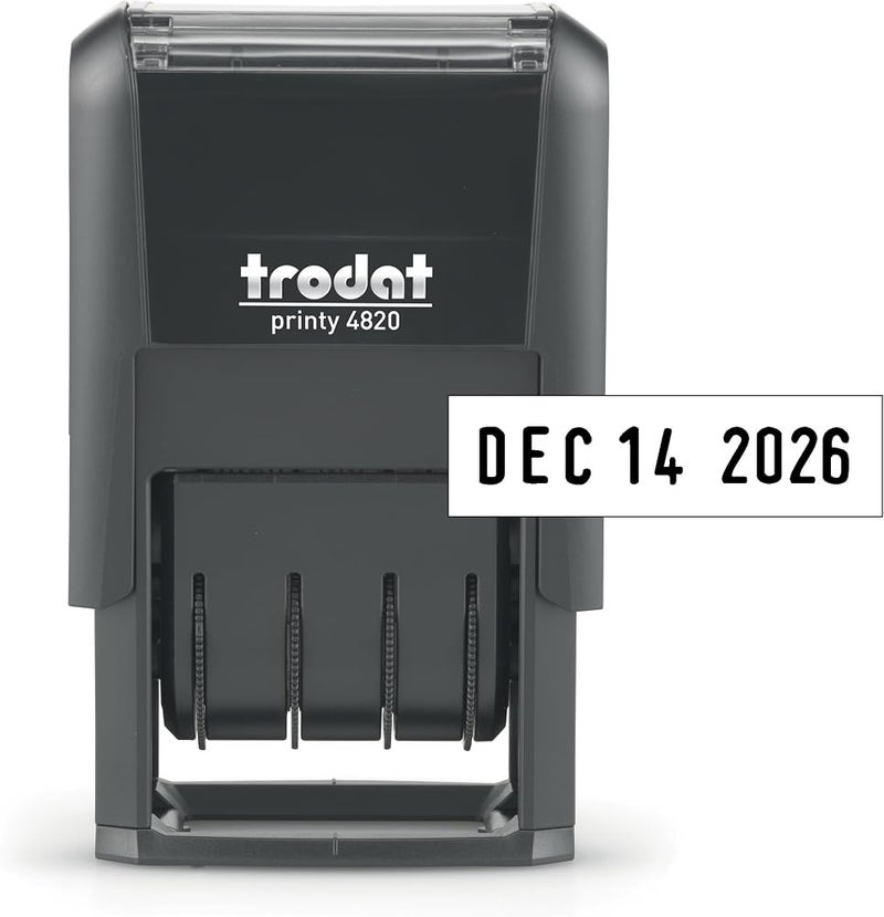 ترودات 1 Trodat 4820 Printy 4.0، ختم تاريخ ذاتي الحبر للاستخدامات المهنية والدراسية والشخصية، 3/8” × 1-¼”، ختم تاريخ معوض بـ CO2 (أسود) - Image 1
