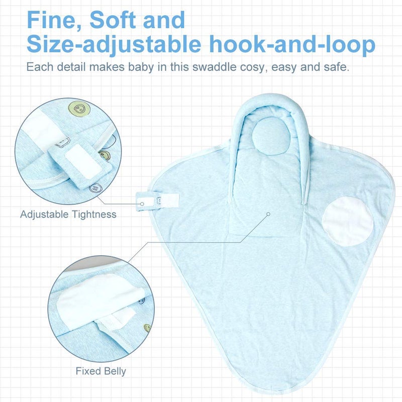 Knirose Premium Soft Cotton Baby Swaddle Blankets, Unisex Baby Blanket Wrap for Newborn Baby Boys Girls, Skin Friendly Wearable Swaddling Sleep Sack Calms Startle Reflex (Button, Blue, 0-3 Months) - Image 5