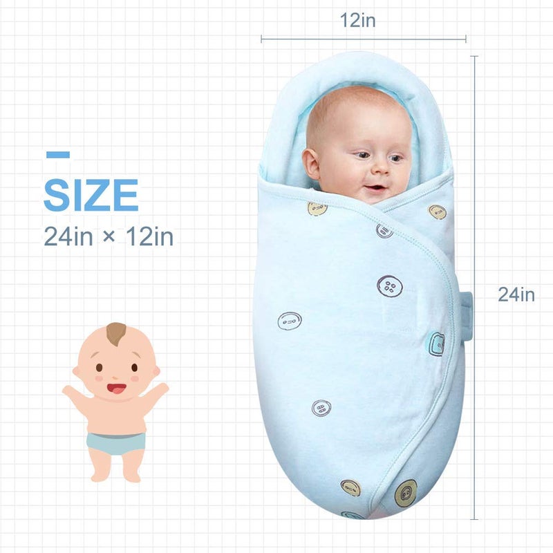 Knirose Premium Soft Cotton Baby Swaddle Blankets, Unisex Baby Blanket Wrap for Newborn Baby Boys Girls, Skin Friendly Wearable Swaddling Sleep Sack Calms Startle Reflex (Button, Blue, 0-3 Months) - Image 2