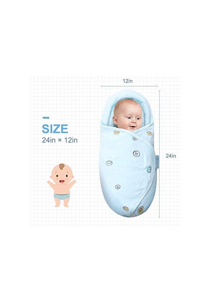 Knirose Premium Soft Cotton Baby Swaddle Blankets, Unisex Baby Blanket Wrap for Newborn Baby Boys Girls, Skin Friendly Wearable Swaddling Sleep Sack Calms Startle Reflex (Button, Blue, 0-3 Months) - Image 3