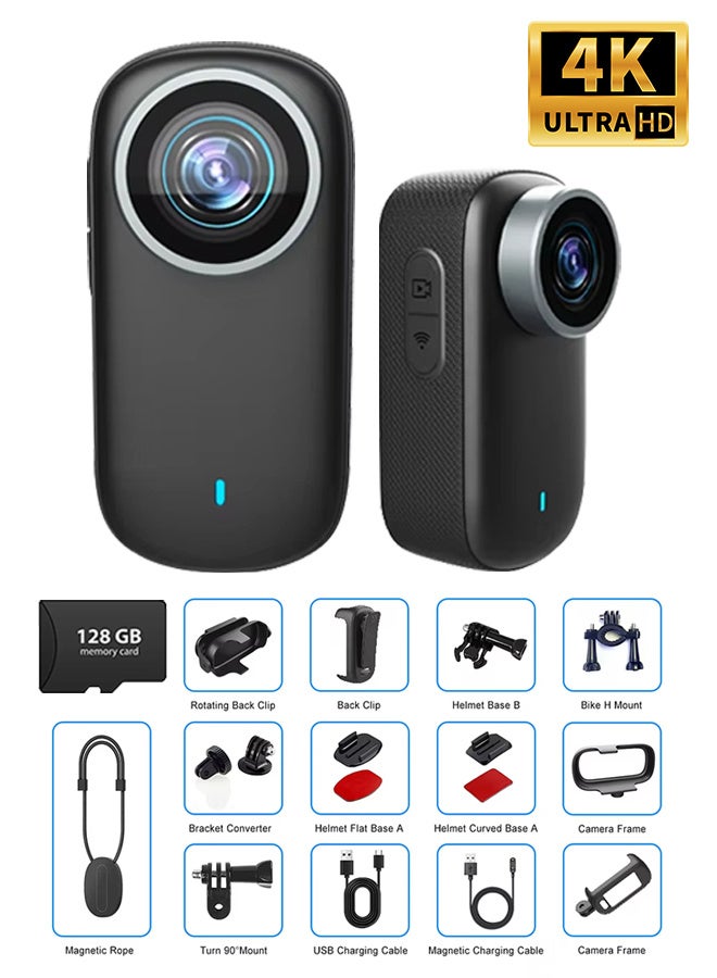 Generic 4K Portable WIFI Camera, included 128G Card, Sports Bike Camera, Cat and Dog Pet CameraHandlebar, Motorcycle, Road Sports Magnetic Camera, 130° Wide-angle, IP65 Waterproof, Mini UHD Sports Camera - Image 1