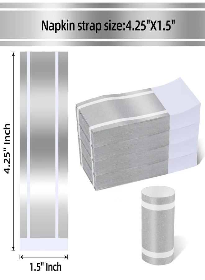 Germiwipe Standard Paper Napkin Band, 200PCS Matte Silver Napkin Ring Self-Adhesive, Silverware Wraps Bands,Table Setup Wedding Event Party Supply (Matte Silver /200pcs) - Image 4
