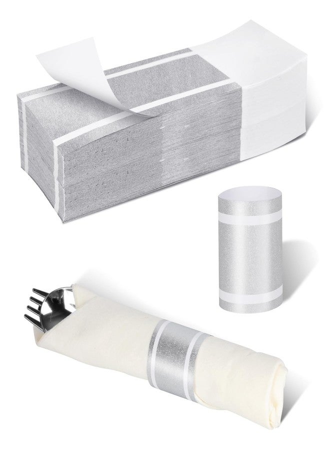 Germiwipe Standard Paper Napkin Band, 200PCS Matte Silver Napkin Ring Self-Adhesive, Silverware Wraps Bands,Table Setup Wedding Event Party Supply (Matte Silver /200pcs) - Image 1