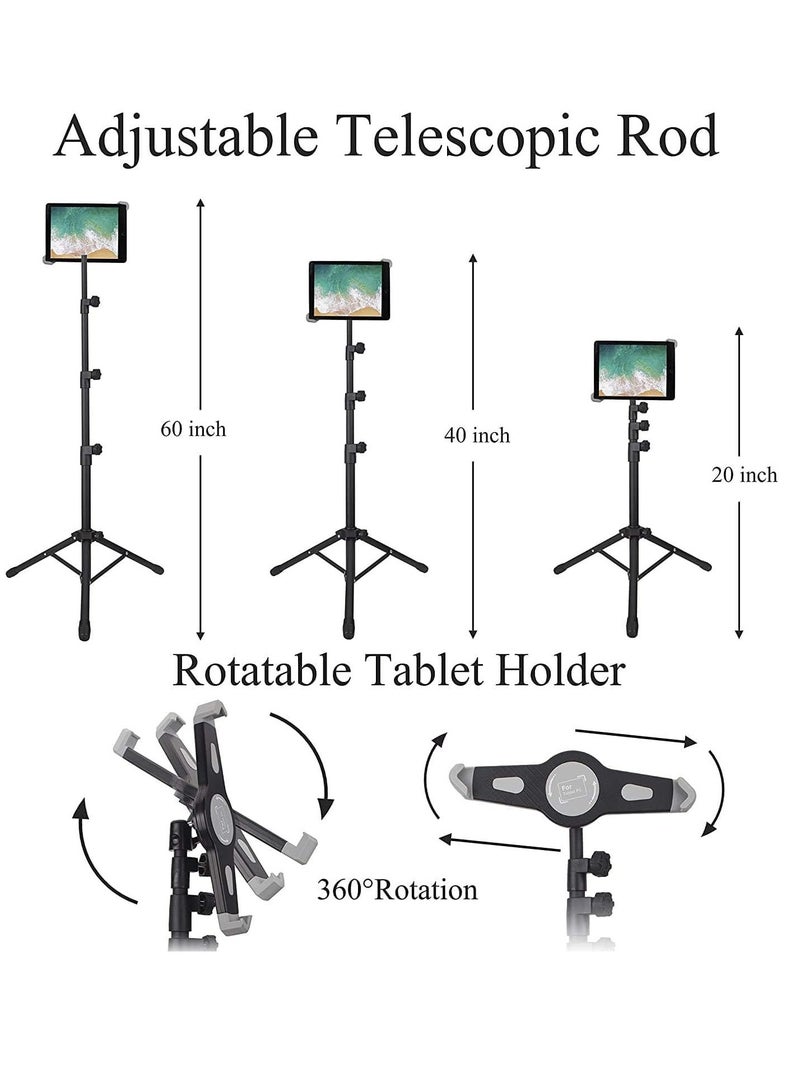 IPad and Mobile Phone Tripod Stand,Height Adjustable 20 to 60 Inch with 360 Degree Rotating Tablet Holder for iPad Air,iPad Pro and More 9.5 to 14.5 Inch Tablets, Coming with Carrying Bag - Image 4