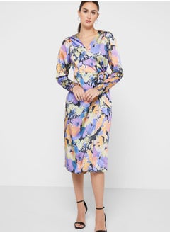 YAS Floral Print Surplice Neck Dress  - Image 4