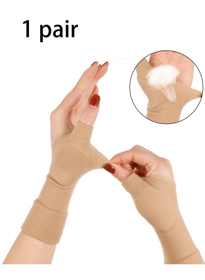 Hand Wrist Support Brace Thumb Injury Pads, Compression Gloves for Sports, Wrist Support Brace Fingerless Glove for Pain Relief (Size: S, Colour: Beige) - Image 1