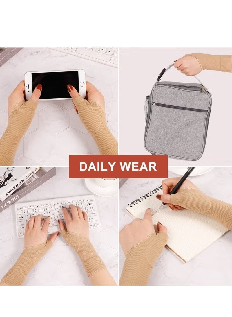 Hand Wrist Support Brace Thumb Injury Pads, Compression Gloves for Sports, Wrist Support Brace Fingerless Glove for Pain Relief (Size: S, Colour: Beige) - Image 3