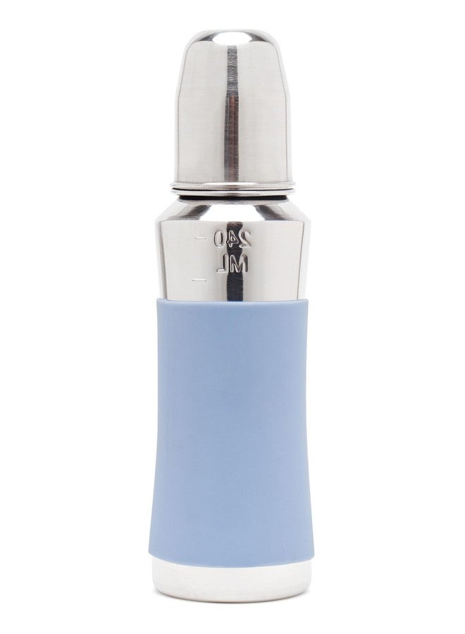 VOIK Baby Feeding Bottle 240ML in Blue Color | Stainless Steel Simple Bottle | Hygienic Silicone Teat | Feeding Bottle for New Born Baby BPA Free - Image 1