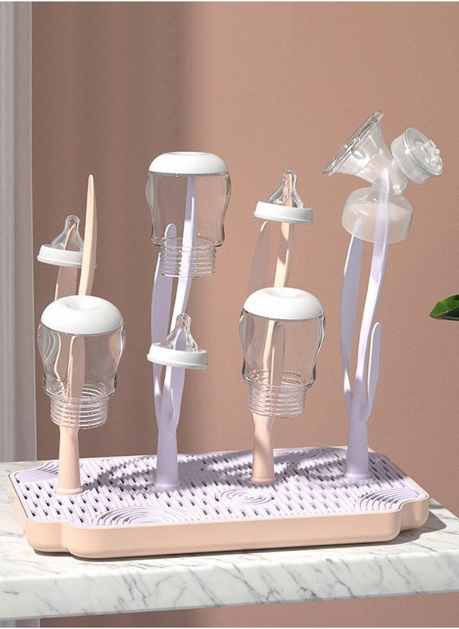 HALAMODO - High-Quality PP Material Removable Non-toxic Baby Feeding Bottle Drying Rack Purple/Pink - Image 1