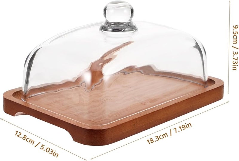 طبق زبدة خشبي مستطيل مع غطاء زجاجي للتخزين وتقديم الوجبات الخفيفة والجبن - Image 3