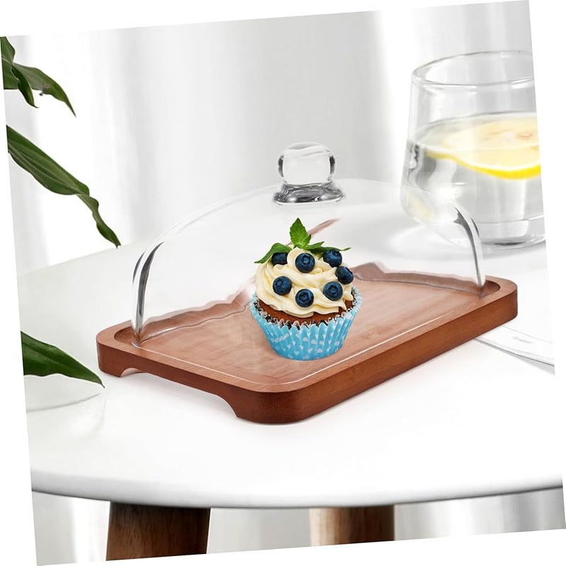 طبق زبدة خشبي مستطيل مع غطاء زجاجي للتخزين وتقديم الوجبات الخفيفة والجبن - Image 4