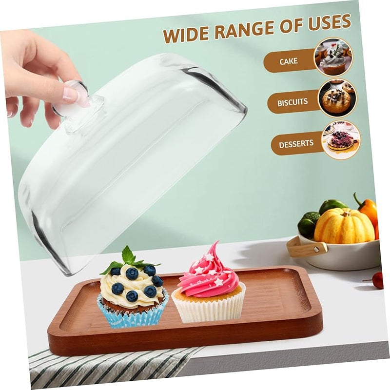 طبق زبدة خشبي مستطيل مع غطاء زجاجي للتخزين وتقديم الوجبات الخفيفة والجبن - Image 5