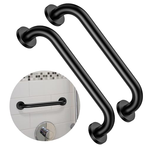 ZUEXT 2 Pack 12 Inch Matte Black Shower Grab Bar,ZUEXT Stainless Steel Wall Mount Safety Grab Bar Handle,Bathroom Balance Bar, Safety Hand Rail Support - Handicap, Elderly, Injury, Senior Assist Bath Handle - Image 1